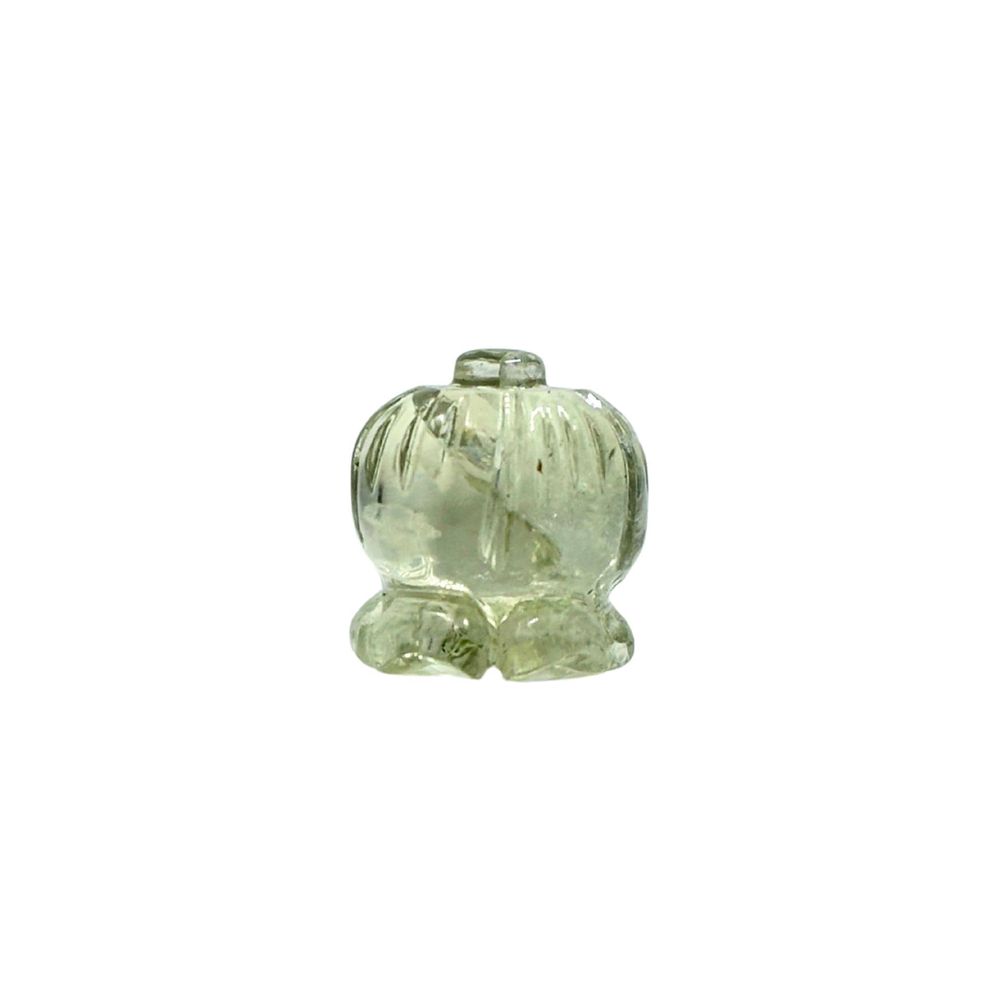 Hand-Carved Green Amethyst Lotus Gemstone, Prasiolite Carving