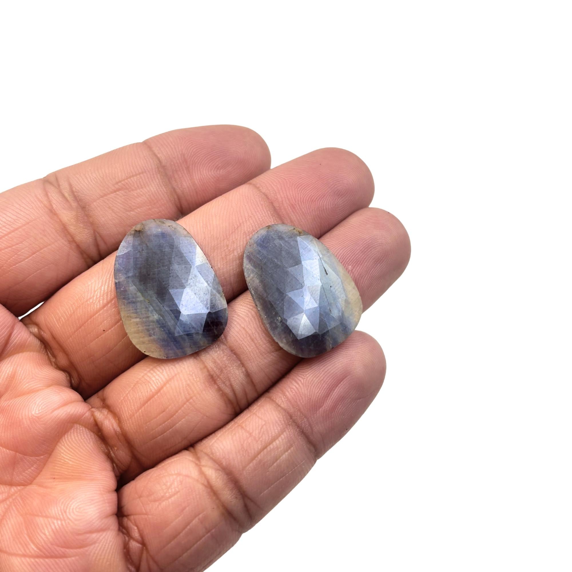 Untreated Sapphire Gemstone Slices: Rose Cut, Flat Back Pair