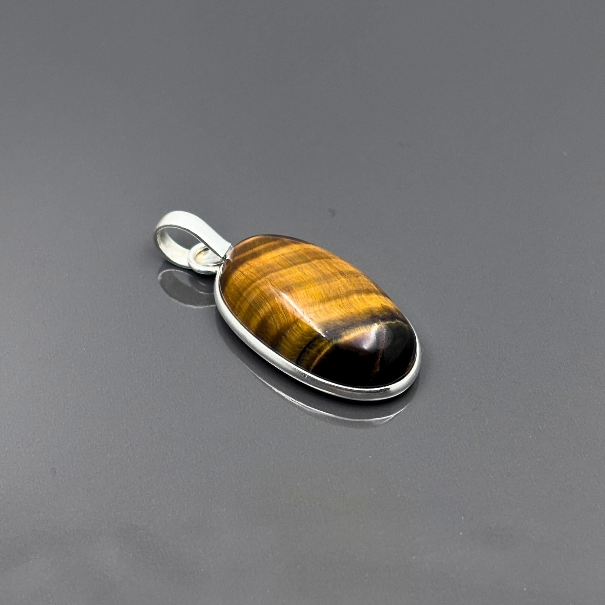 Tiger Eye Pendant Necklace, 925 Sterling Silver Golden Brown Crystal Necklace, Boho Gemstone Jewelry Gift for Her