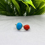 Natural Turquoise & Coral Ring | 925 Sterling Silver | Boho Gemstone Band | Handmade Ring Jaipur