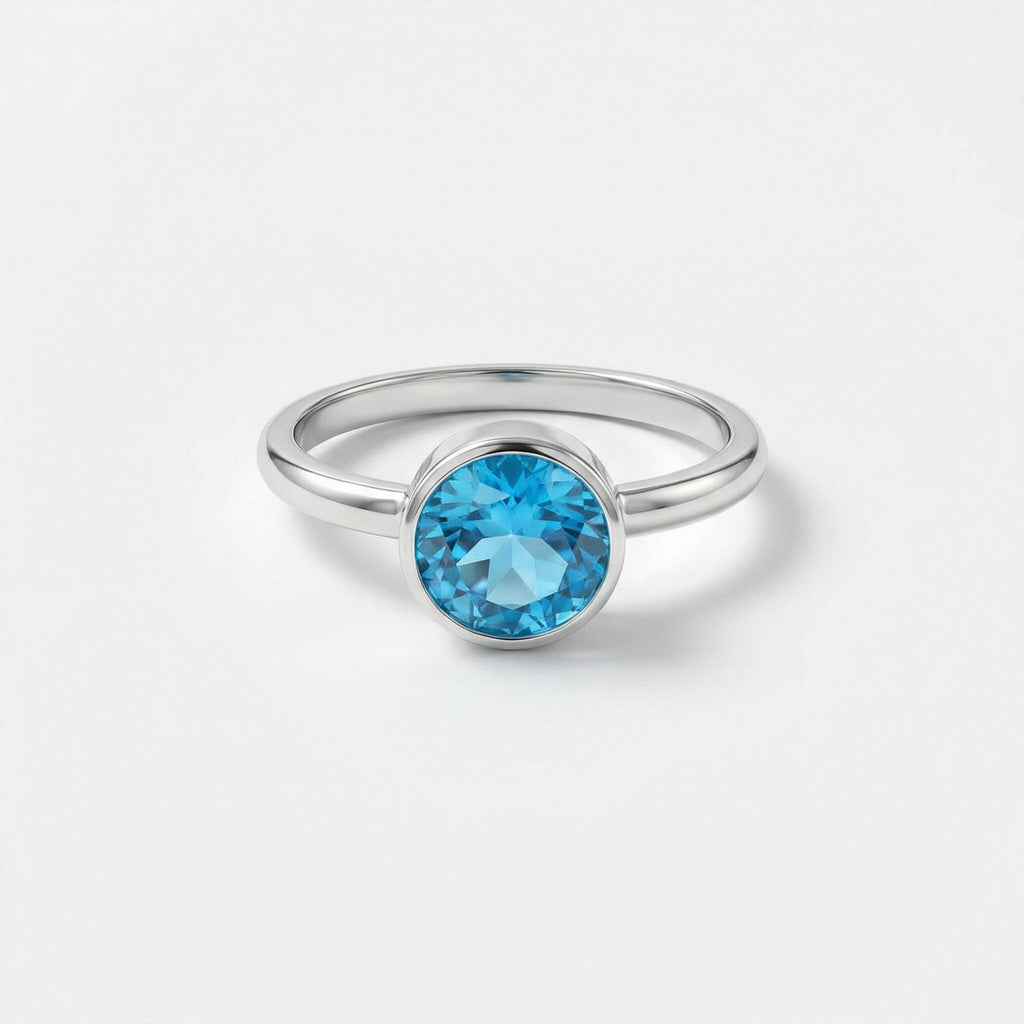 Blue Topaz Sterling Silver Ring: Handmade Minimalist Birthstone Jewelry