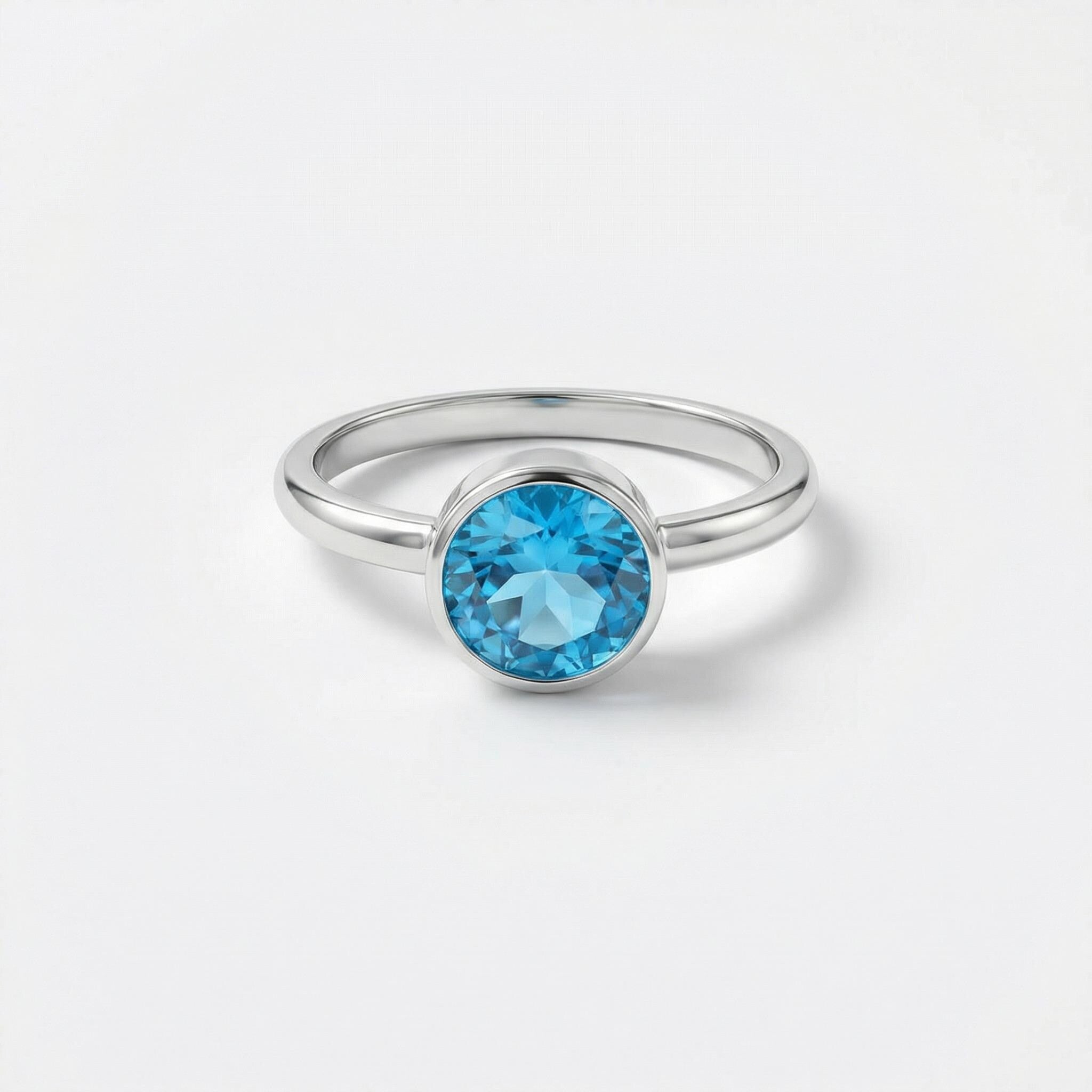 Blue Topaz Sterling Silver Ring: Handmade Minimalist Birthstone Jewelry