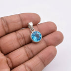 Sterling Silver Blue Topaz Pendant – Round Faceted December Birthstone Necklace
