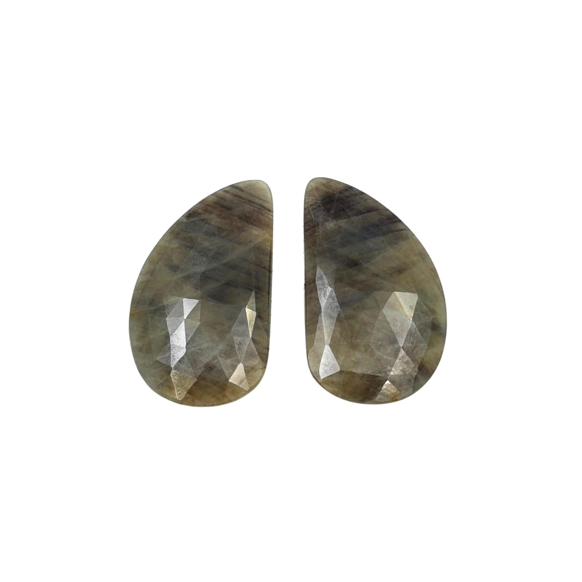 Untreated Sapphire Gemstone Slices: Rose Cut, Natural Pair for Jewelry