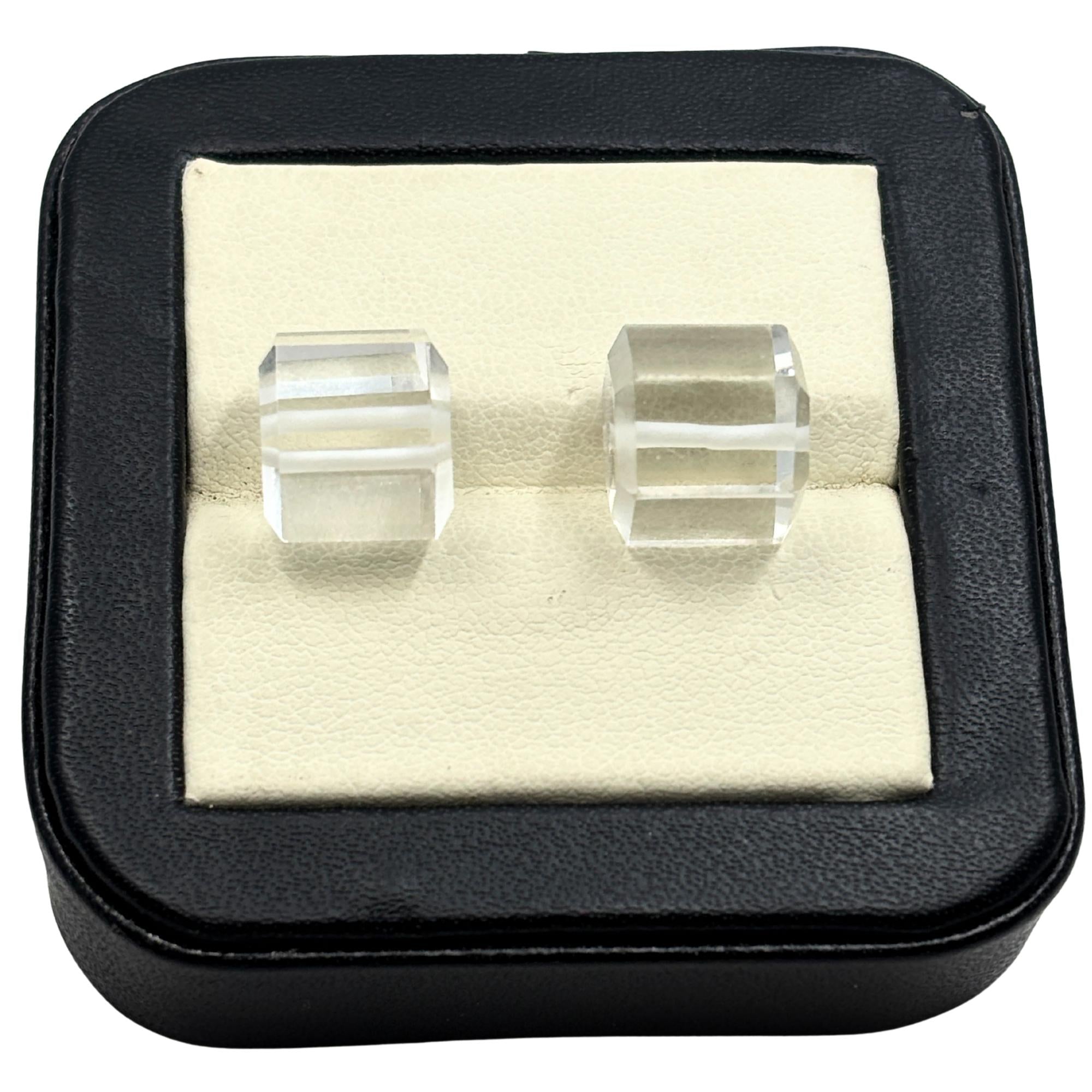 Clear Quartz 10mm Dice Beads Pair, Faceted Square Gemstone
