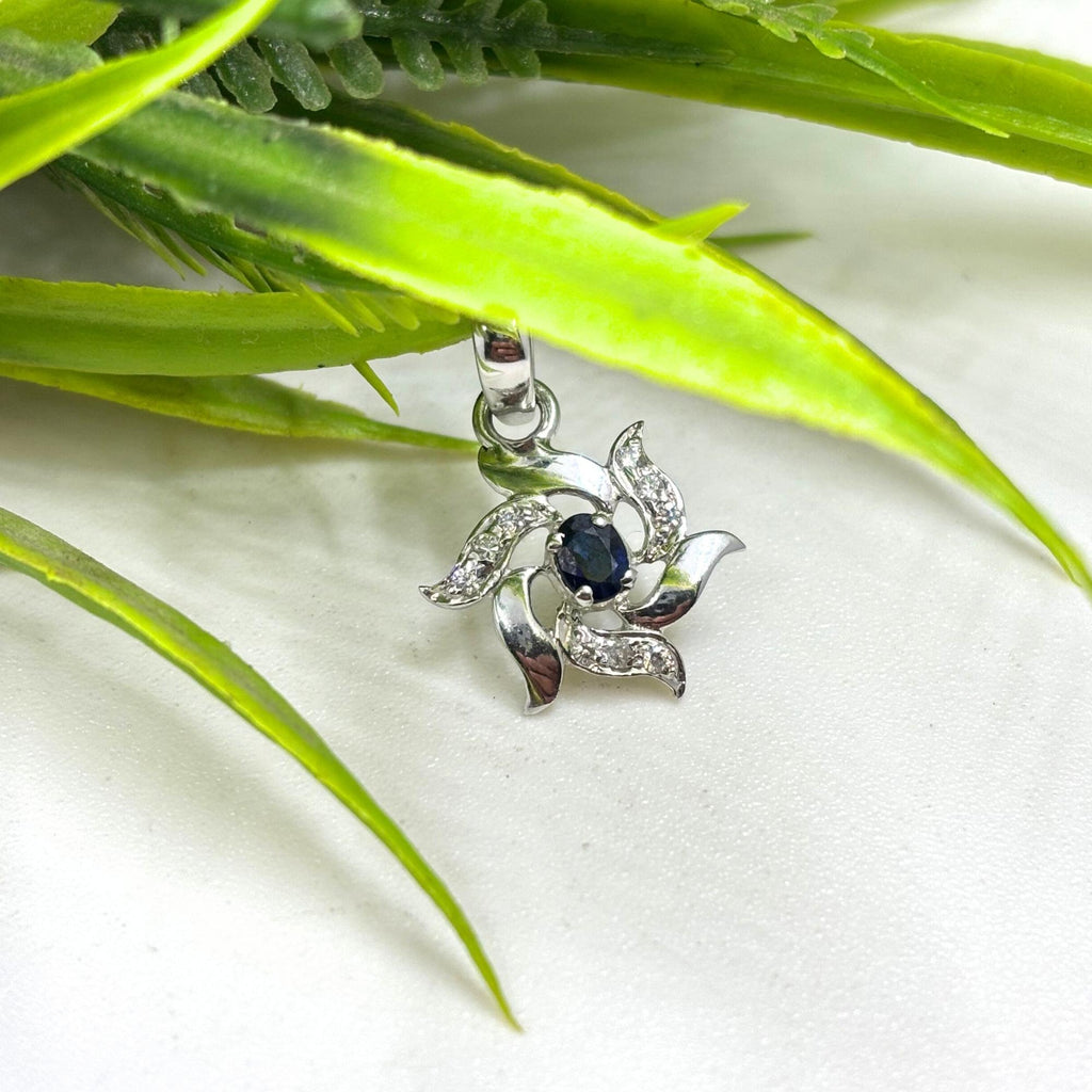 Sapphire CZ Flower Pendant – Sterling Silver September Birthstone Necklace
