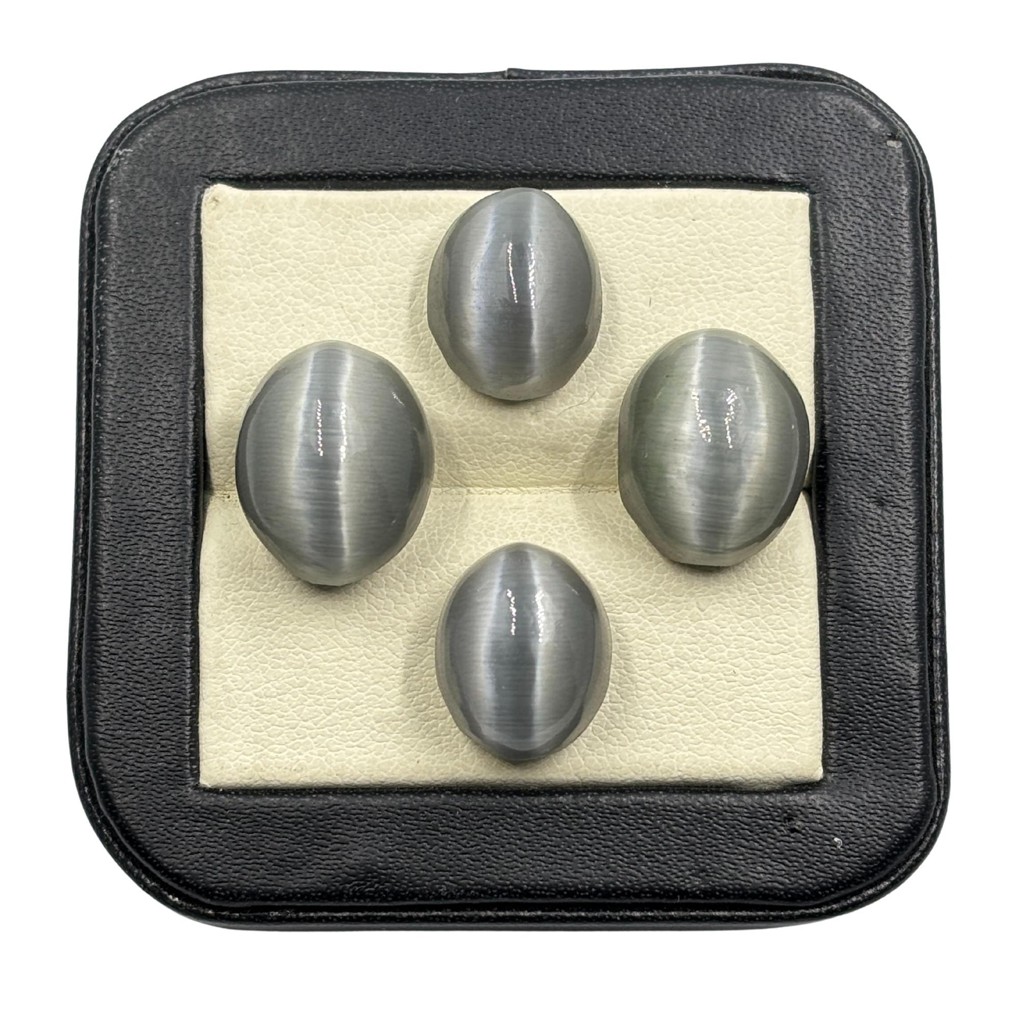 Grey Cat's Eye Quartz Cabochon, Oval Gemstone (13x11, 15x12 MM)