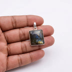 Labradorite Square Pendant: Sterling Silver Celestial Necklace