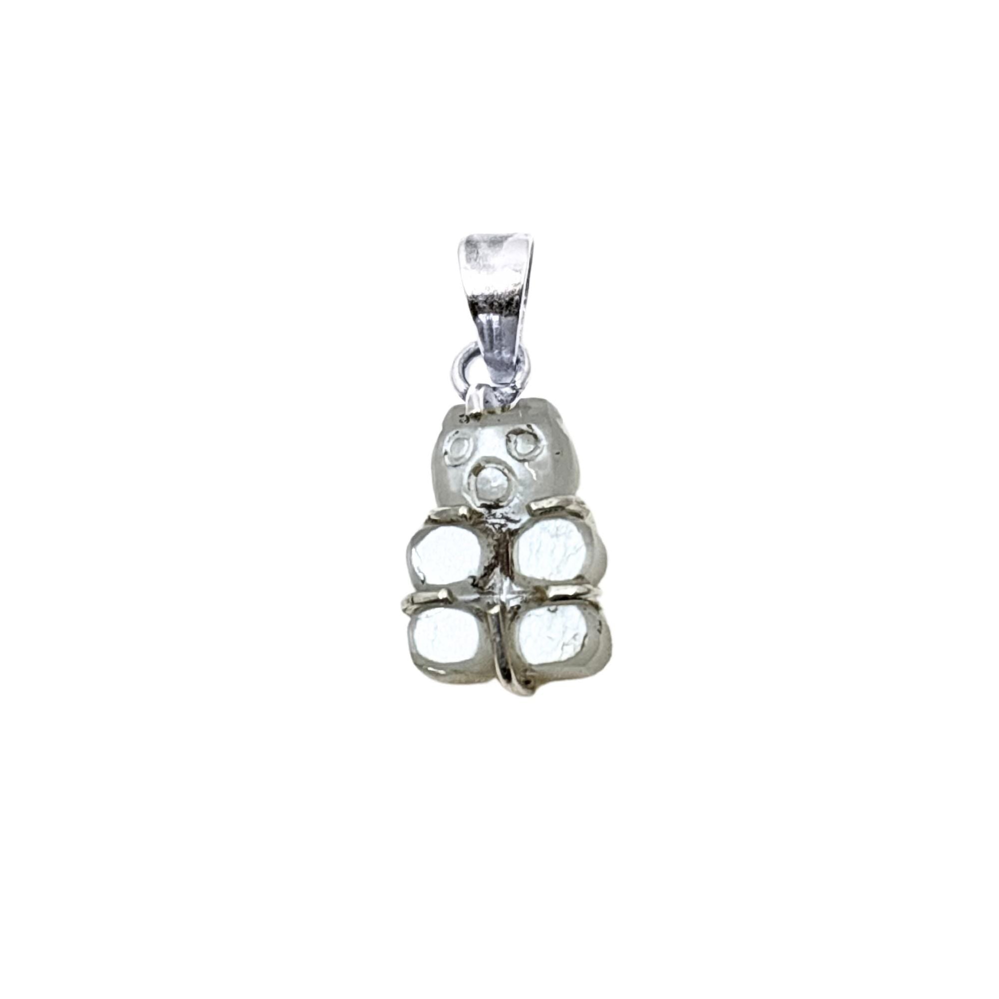 Moonstone Bear Pendant in 925 Sterling Silver – Hand Carved Crystal Gummy Bear Necklace Charm, Cute Minimalist Gemstone Jewelry Gift for Her