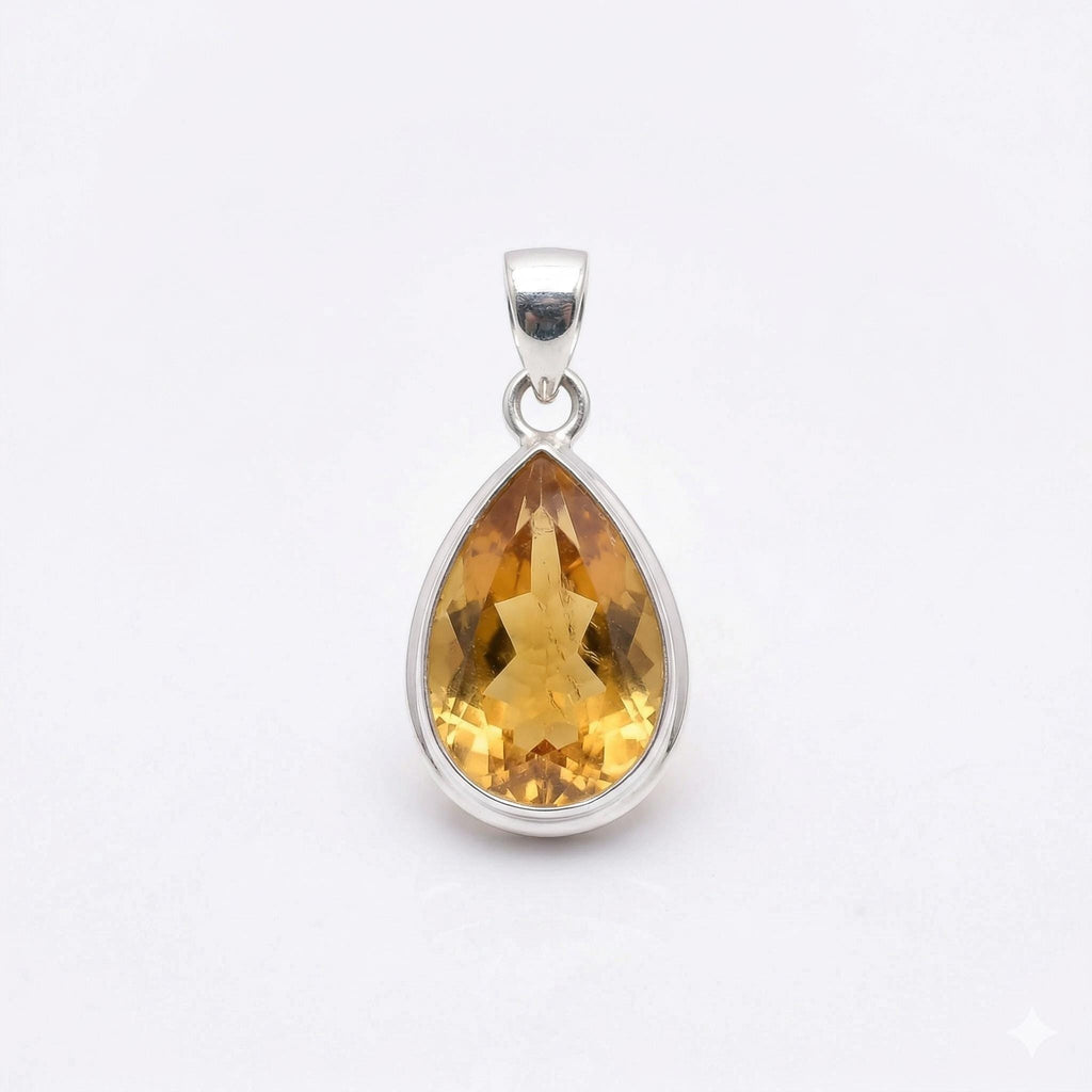 Pear Citrine Sterling Silver Pendant – November Birthstone Golden Teardrop Charm