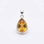 Pear Citrine Sterling Silver Pendant – November Birthstone Golden Teardrop Charm