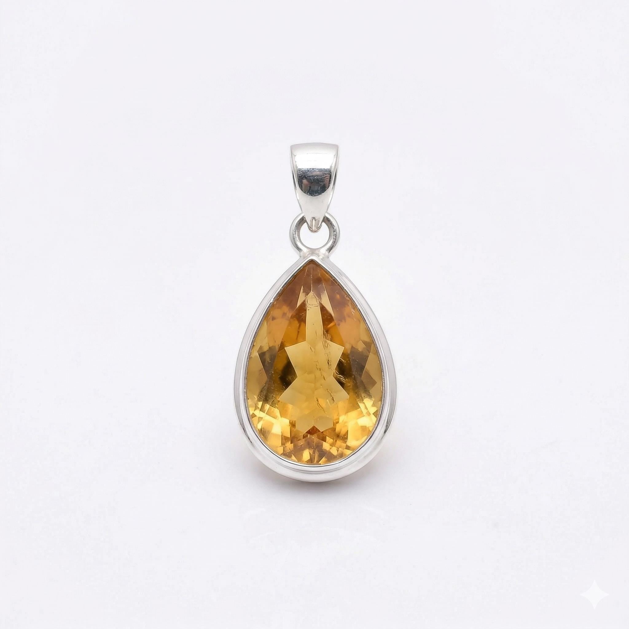 Pear Citrine Sterling Silver Pendant – November Birthstone Golden Teardrop Charm
