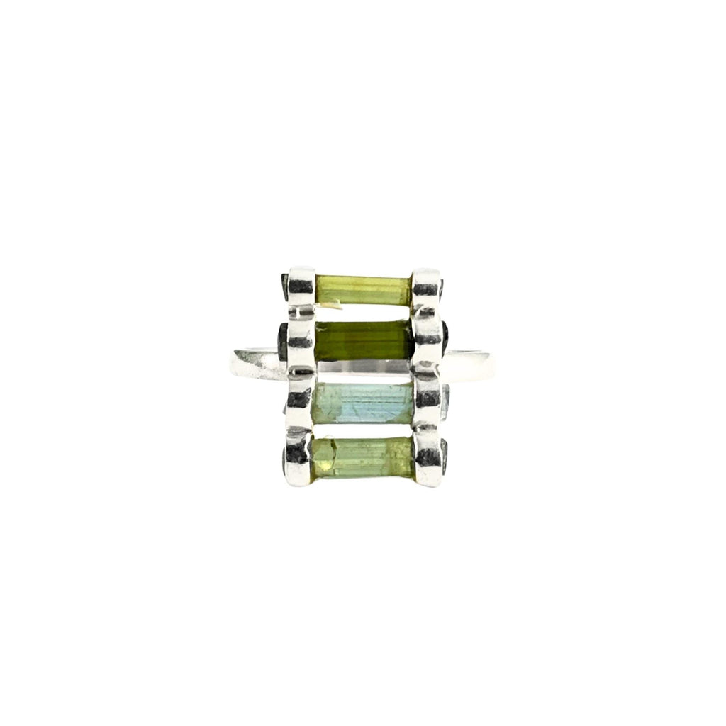 Raw Green Tourmaline Bar Ring: Sterling Silver October Birthstone