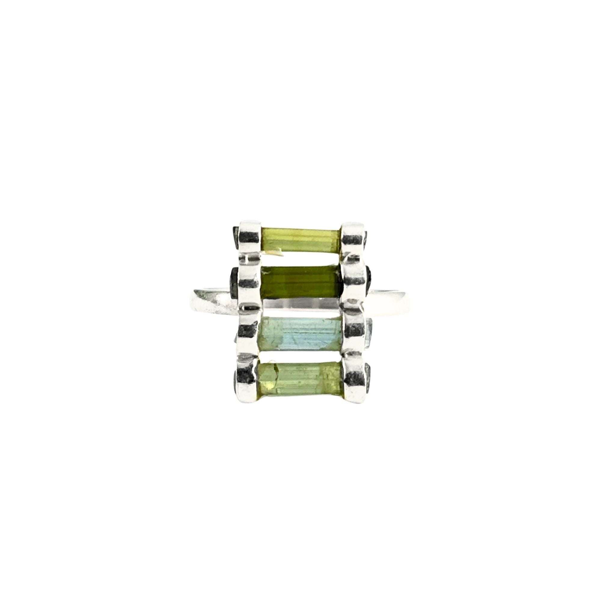 Raw Green Tourmaline Bar Ring: Sterling Silver October Birthstone