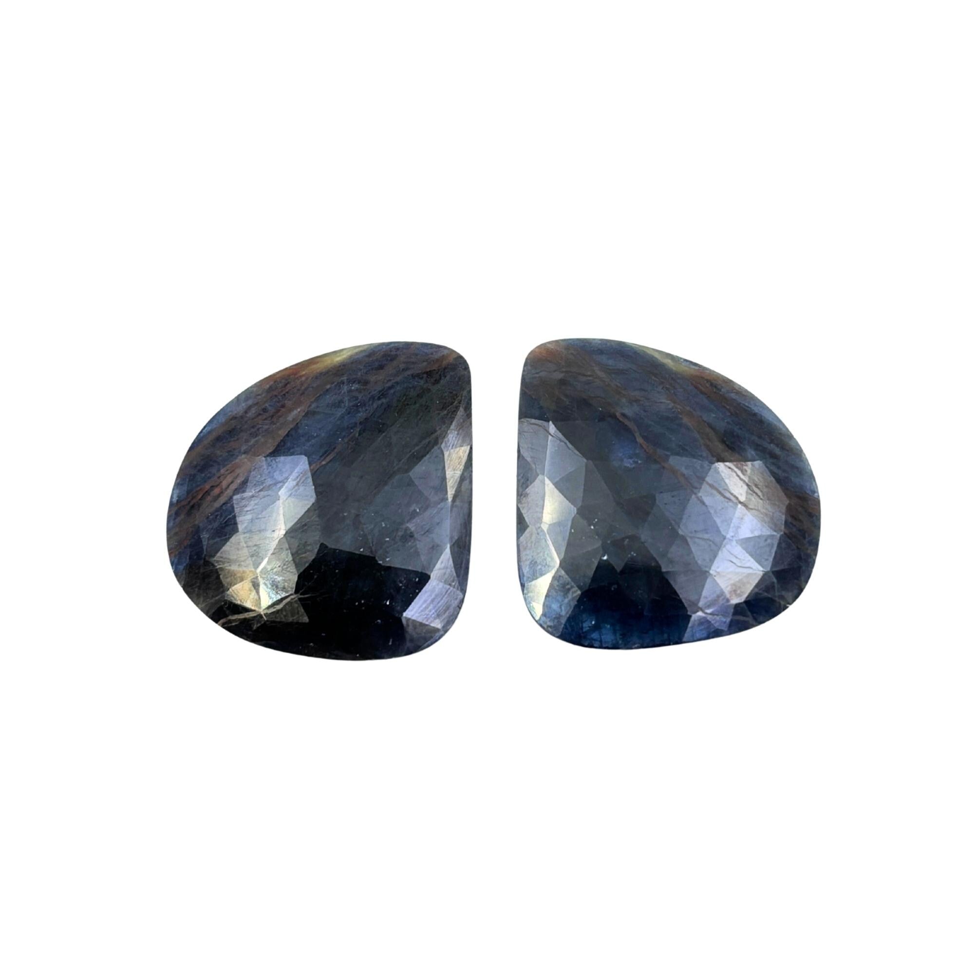 Rose Cut Sapphire Slices: Natural Untreated Gemstone Pair
