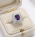 Amethyst CZ Halo Ring: Sterling Silver & Cubic Zirconia
