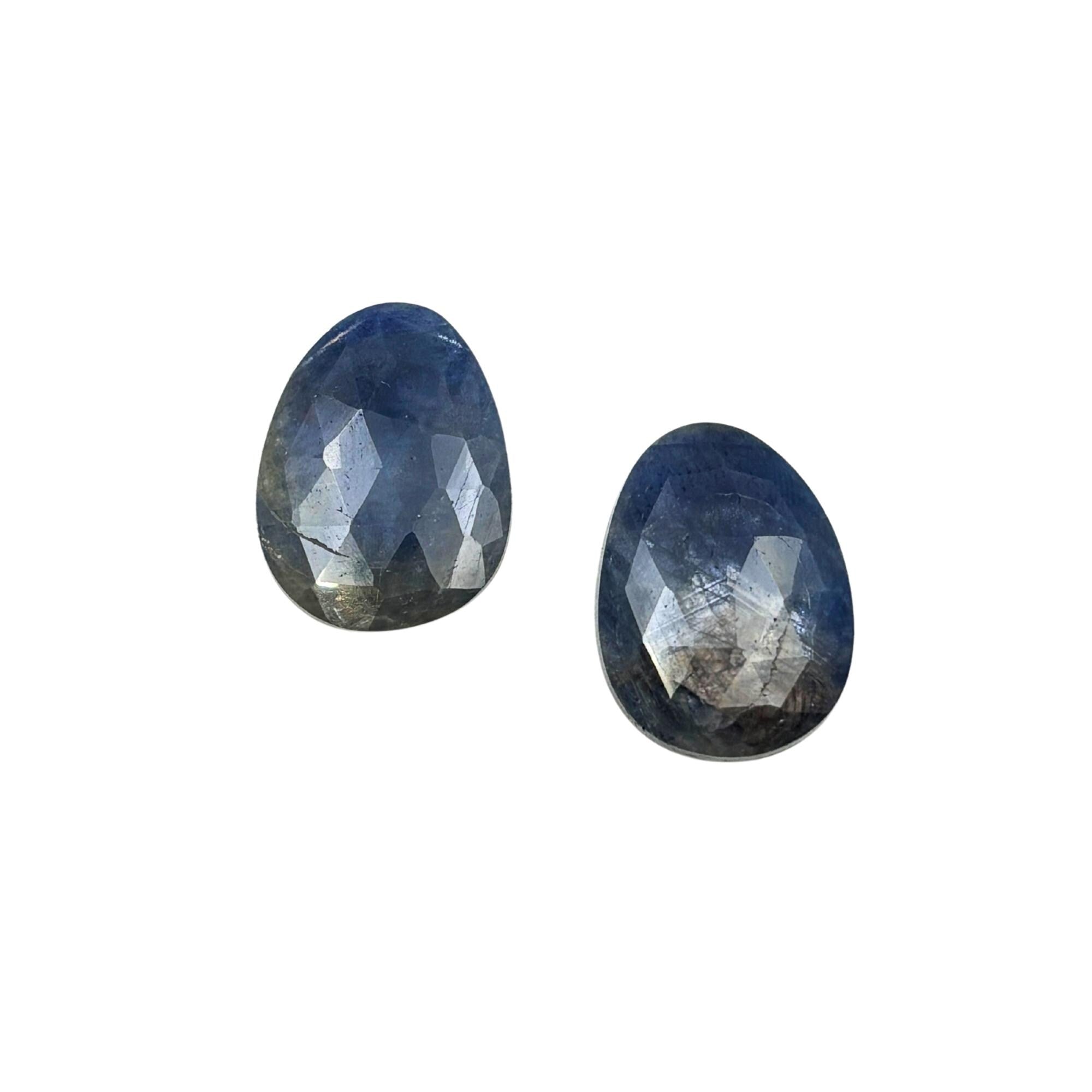 Rose Cut Sapphire Slices: Natural Untreated Gemstone Pair, Flat Back