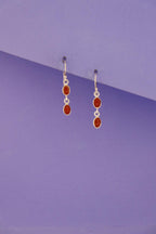 Red Coral Oval Drop Earrings | 925 Sterling Silver Dangle | Artisan Handmade Boho Jewelry