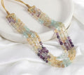 Multi-Color Oval Fluorite Gemstone Necklace, 4-Strand Beaded Jewelry