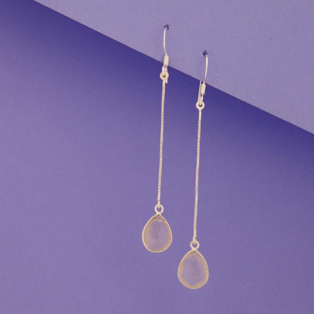 Rose Quartz Pear Drop Earrings | Sterling Silver Dangle Jewelry
