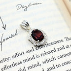 Garnet CZ Halo Pendant in 925 Sterling Silver – Vintage Style Oval Red Gemstone Necklace, January Birthstone Jewelry Gift for Her