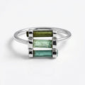 Raw Green Tourmaline Sterling Silver Ring: Handmade Open Band Jewelry