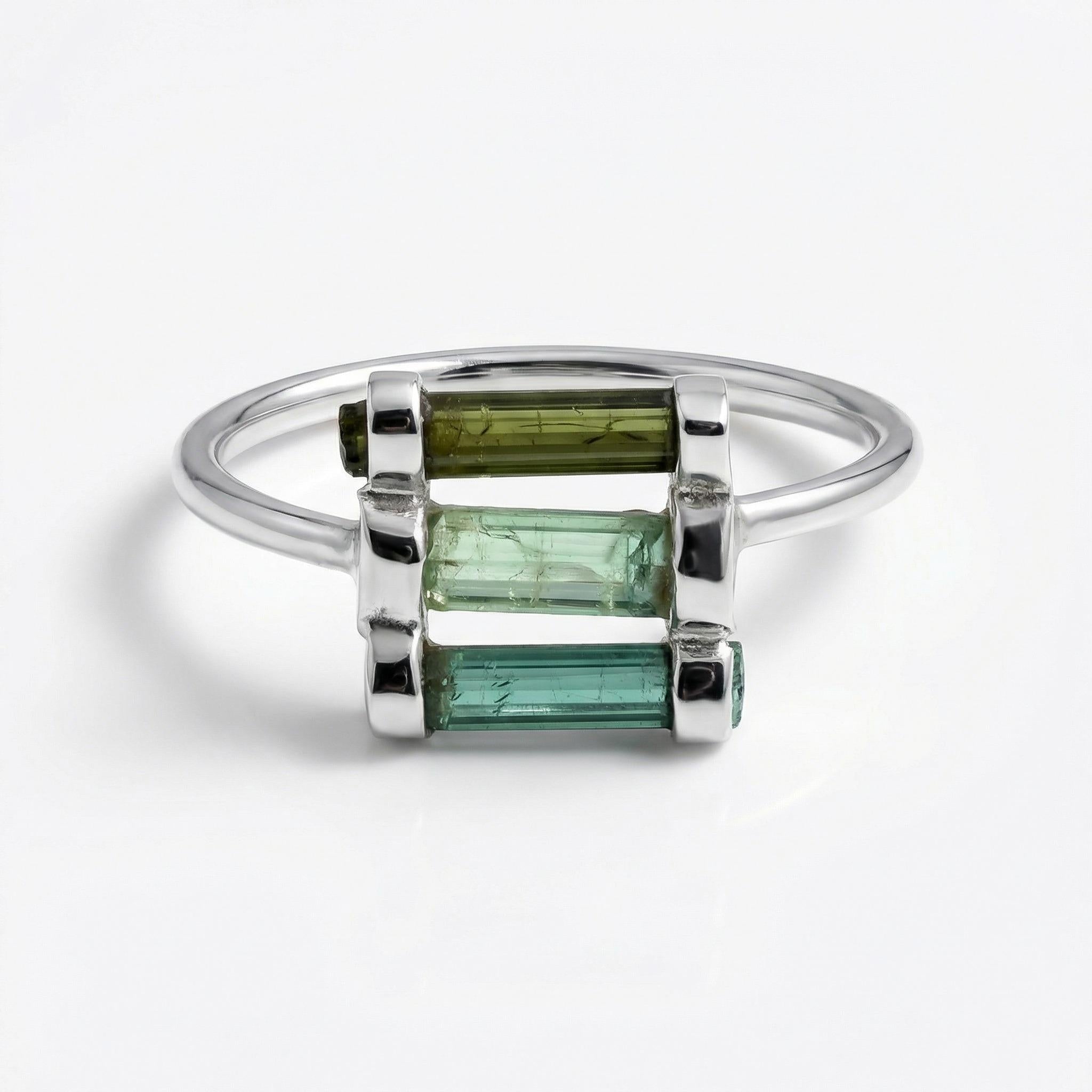 Raw Green Tourmaline Sterling Silver Ring: Handmade Open Band Jewelry