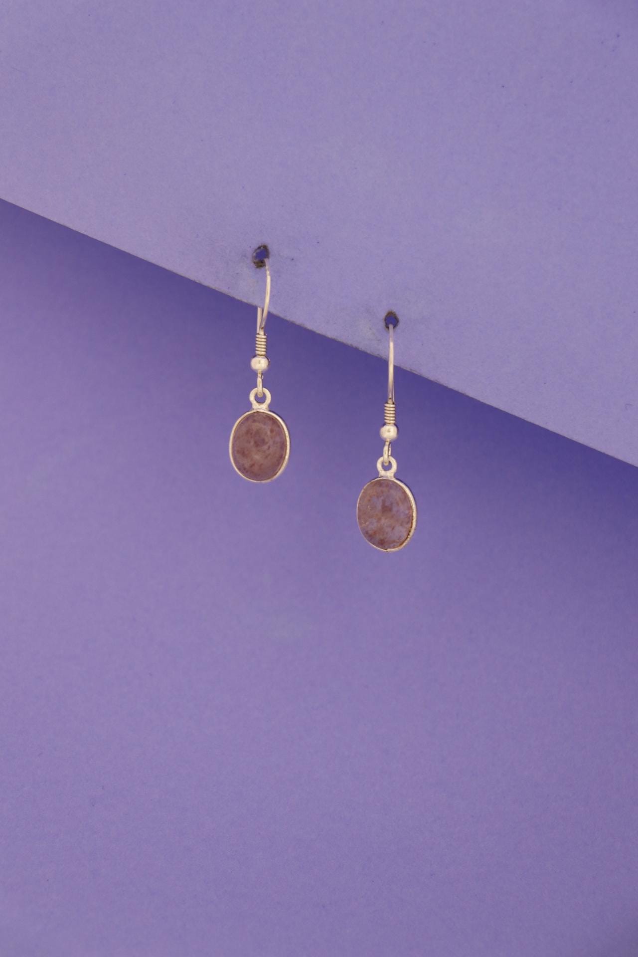Sunstone Oval Drop Earrings 925 Sterling Silver | Gemstone Dangle | Gift for Her | Boho Jewelry