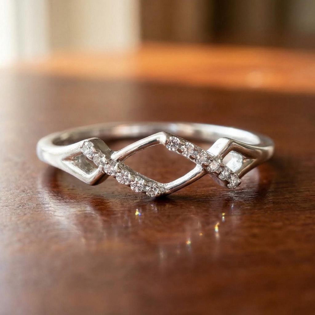 925 Sterling Silver Infinity Ring, Pave CZ Cluster Band, Stackable Engagement Ring