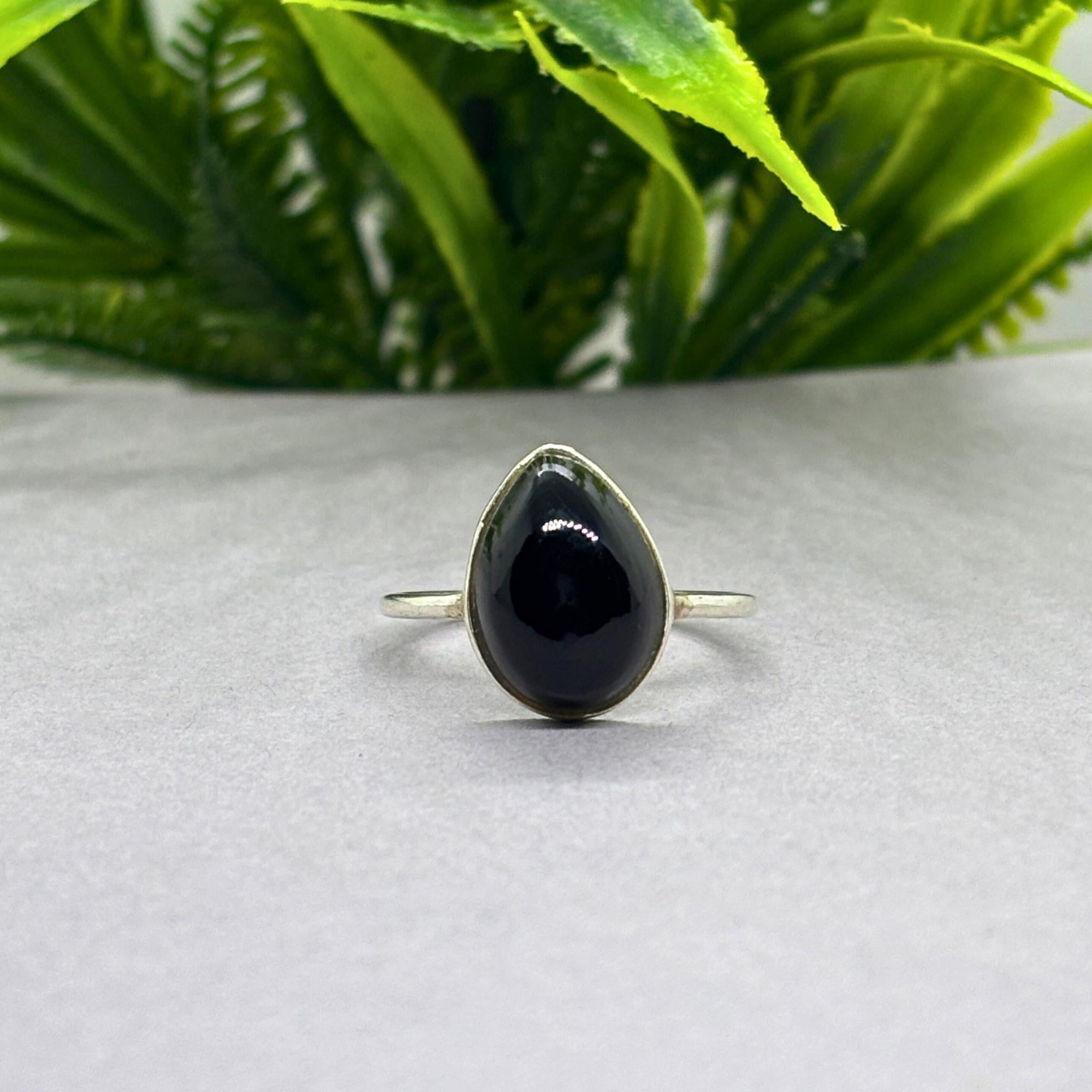 Natural Onyx Pear Ring | 925 Sterling Silver | Gemstone Band | Handmade Ring Jaipur