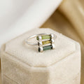 Raw Green Tourmaline Sterling Silver Ring: Handmade Open Band Jewelry