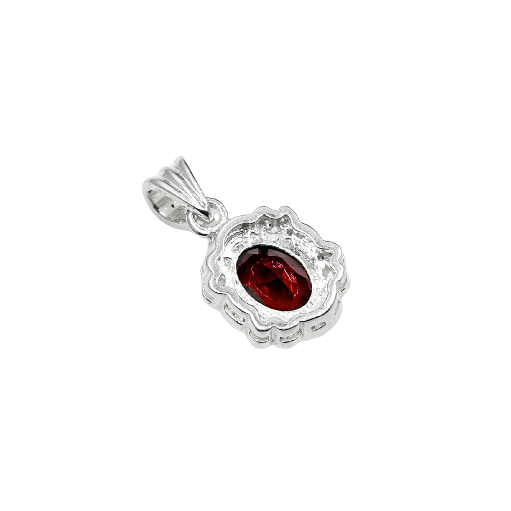 Garnet CZ Halo Pendant in 925 Sterling Silver – Vintage Style Oval Red Gemstone Necklace, January Birthstone Jewelry Gift for Her