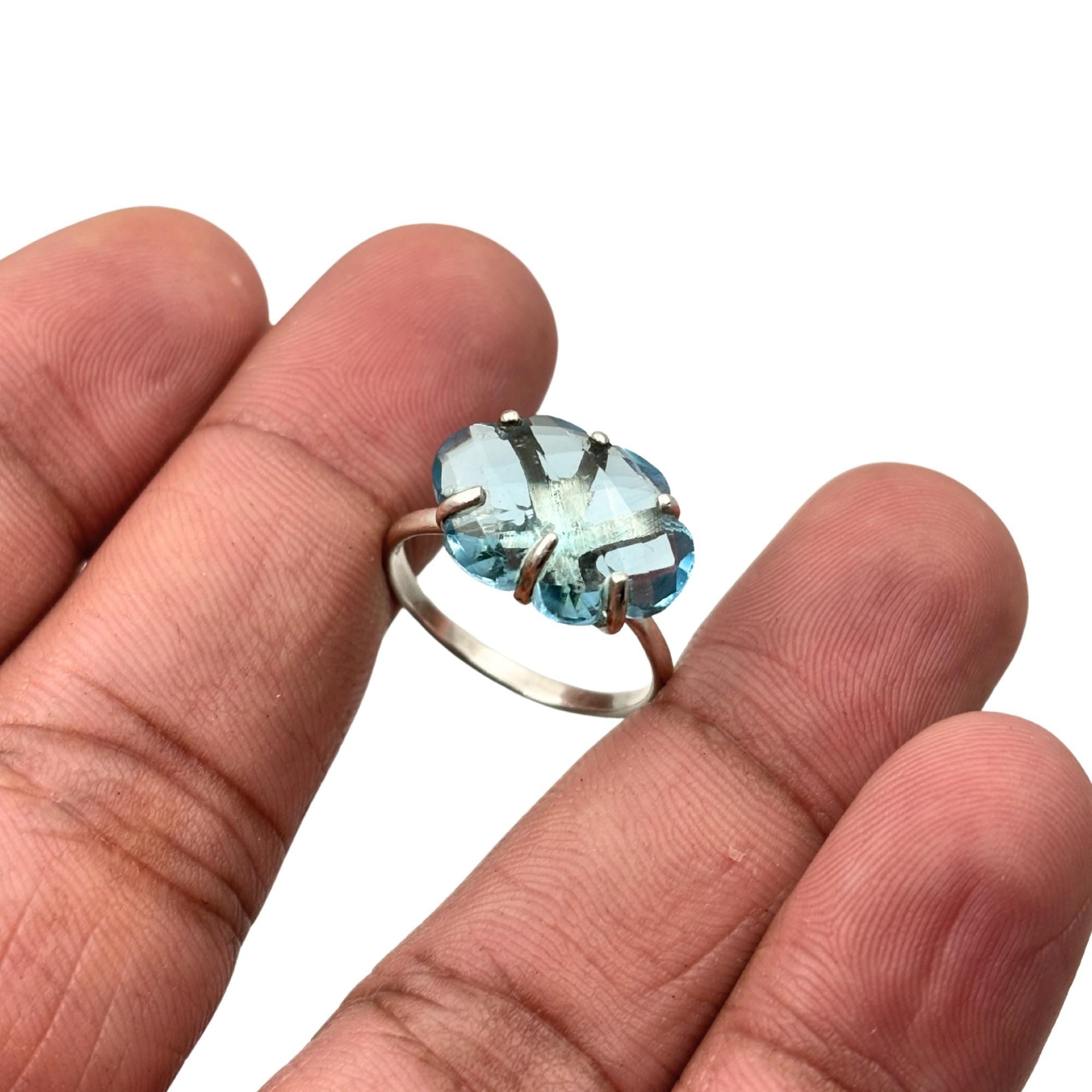 Sterling Silver Cloud Blue Topaz Ring: Handmade Gemstone Statement