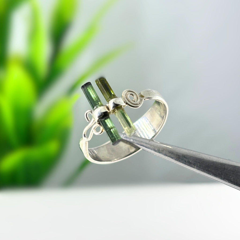 Raw Tourmaline Bar Ring: Adjustable Sterling Silver Stick Ring
