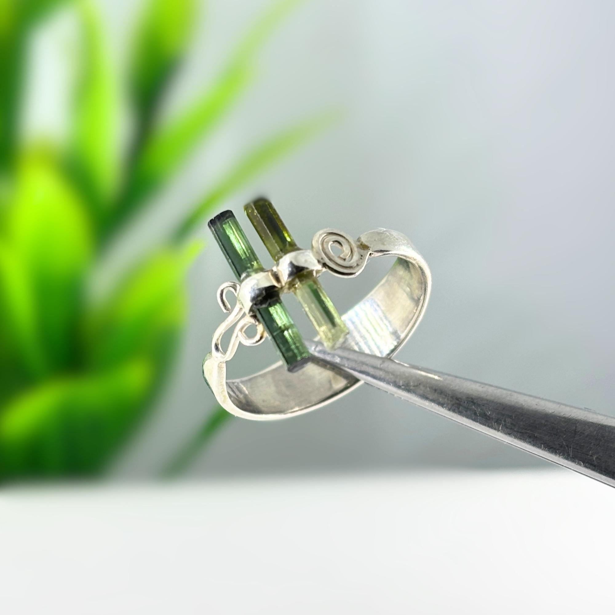 Raw Tourmaline Bar Ring: Adjustable Sterling Silver Stick Ring