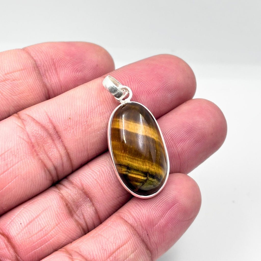 Tiger Eye Pendant Necklace, 925 Sterling Silver Golden Brown Crystal Necklace, Boho Gemstone Jewelry Gift for Her