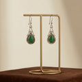 Green Onyx Pear Drop Earrings | Sterling Silver Teardrop Dangle | Ornate Frame Jewelry