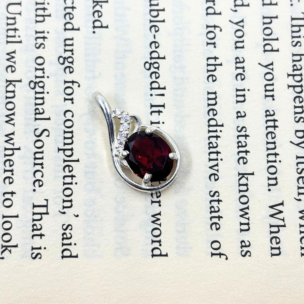Garnet Oval CZ Pendant in 925 Sterling Silver – Deep Red January Birthstone Necklace, Elegant Gemstone Jewelry Gift for Her