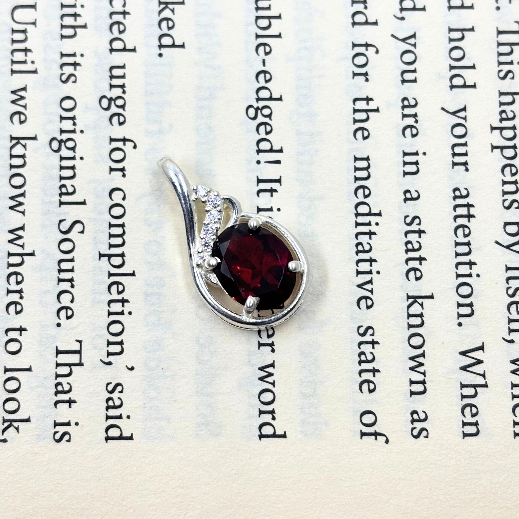 Garnet Oval CZ Pendant in 925 Sterling Silver – Deep Red January Birthstone Necklace, Elegant Gemstone Jewelry Gift for Her