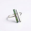 Raw Green Tourmaline Bar Ring: Adjustable Sterling Silver Boho Jewelry