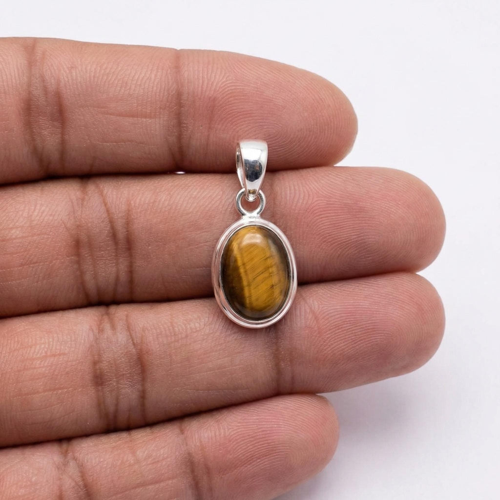 Tiger Eye Pendant Necklace, 925 Sterling Silver Golden Brown Crystal Necklace, Healing Gemstone Jewellery Gift for Her