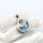 Blue Opal Moon & Dendritic Agate Star Pendant: Sterling Silver Celestial Charm