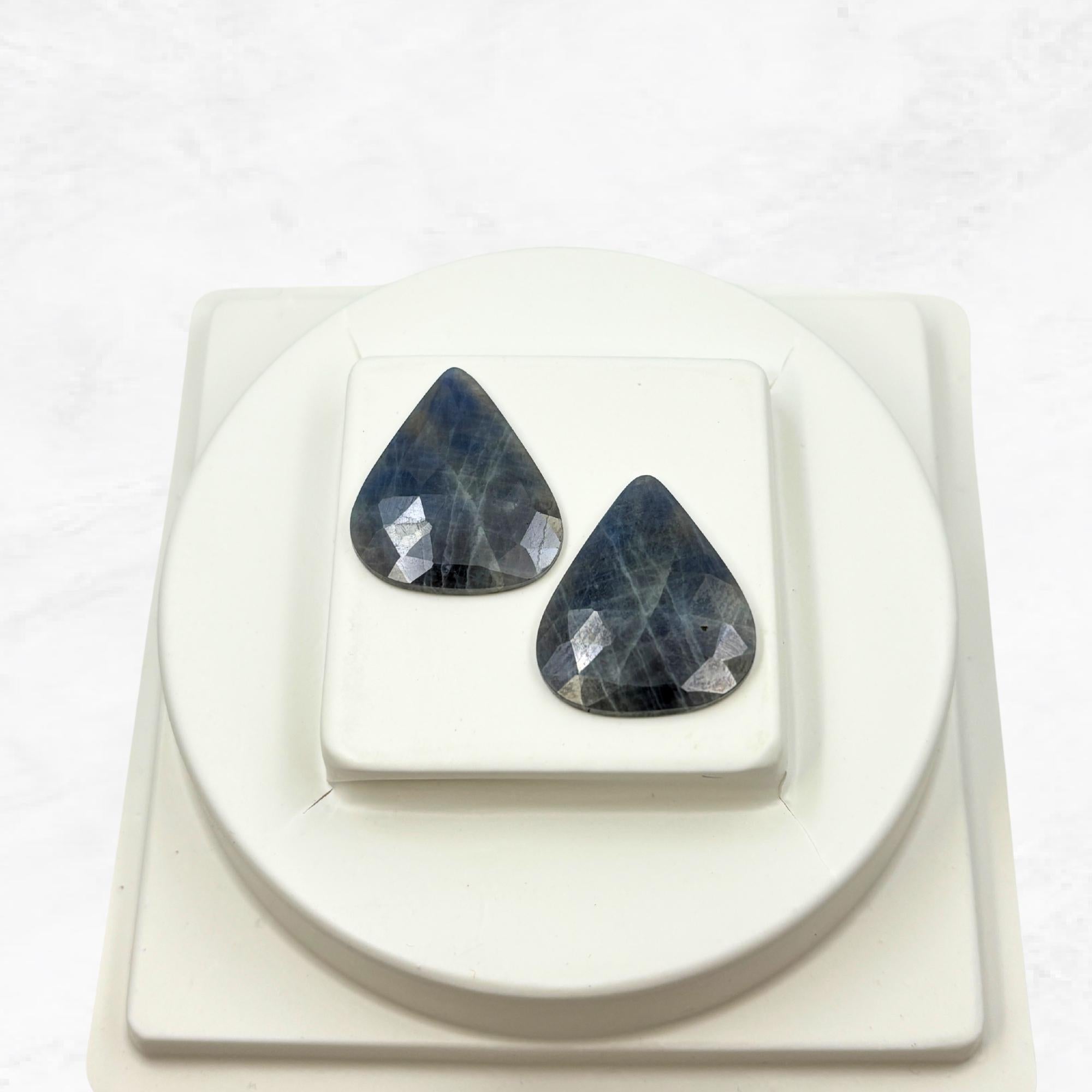 Rose Cut Sapphire Gemstone Slices: Natural Untreated Pair for Jewelry