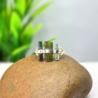 Raw Green & Blue Tourmaline Bar Ring: Handmade Sterling Silver Stacking Ring
