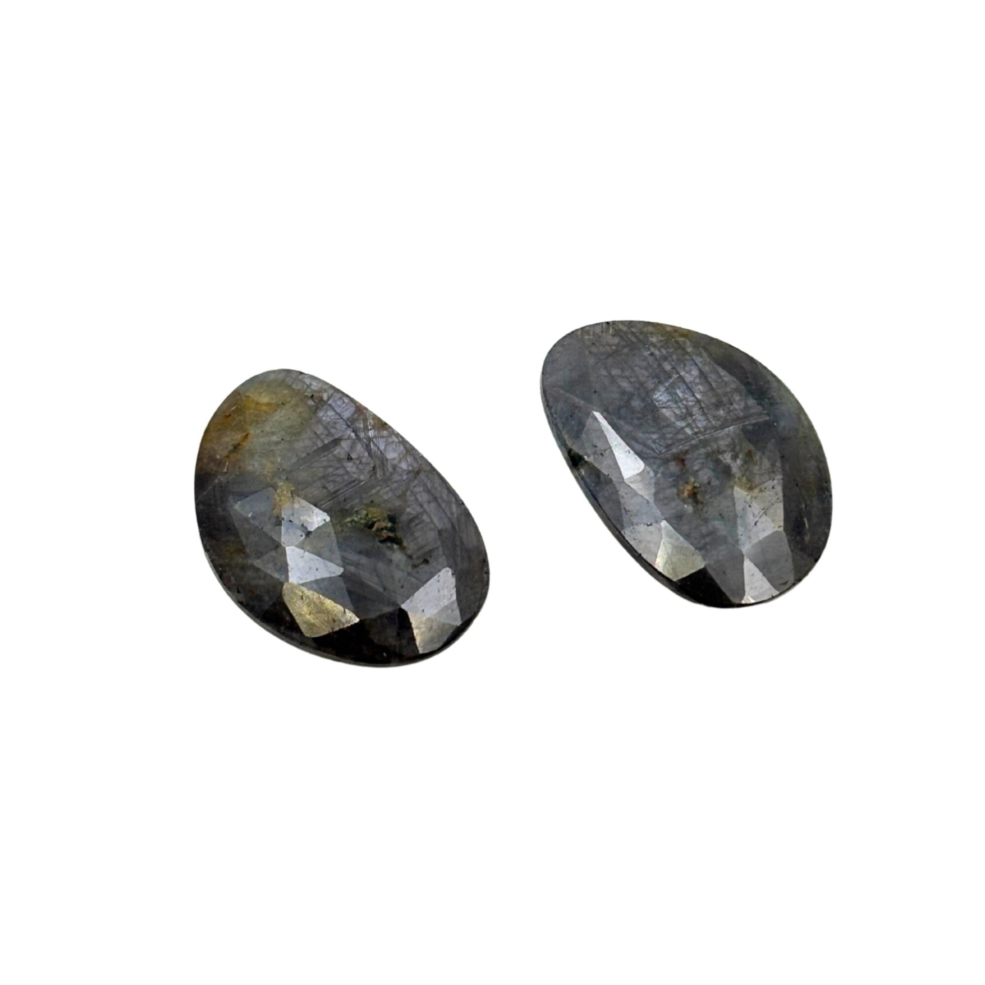 Untreated Sapphire Gemstone Pair: Rose Cut Slices for Jewelry