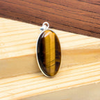 Tiger Eye Pendant Necklace, Oval Sterling Silver Gemstone Necklace, Handmade Protection Jewelry, Crystal Gift for Her