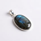 Labradorite Oval Pendant: Sterling Silver Celestial Necklace