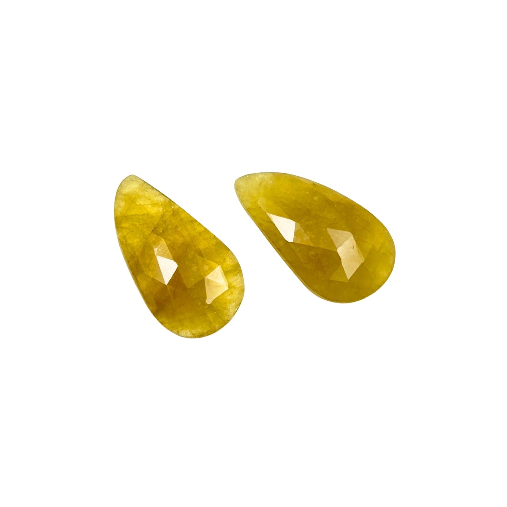Untreated Yellow Sapphire Pair: Rose Cut Gemstone Slices, Flat Back