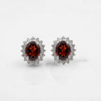 Garnet CZ Stud Earrings 925 Sterling Silver | Oval Gemstone Studs | January Birthstone | Handmade Jewelry