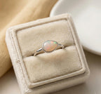 Opal Pan Ring – 925 Sterling Silver, Natural Opal Cabochon, Handmade Statement Jewelry